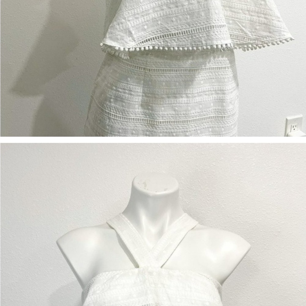 Foxiedox white halter top lace off the shoulder mini dress eyelet ruffle - Picture 4 of 4